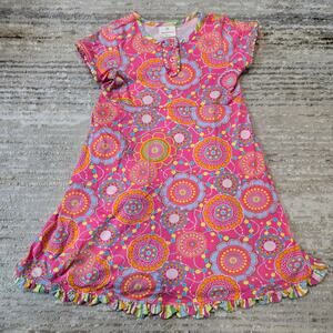 Hanna Andersson Vintage Fit and Flare Twirl Dress‎ Pink Floral Boho Retro 6-7